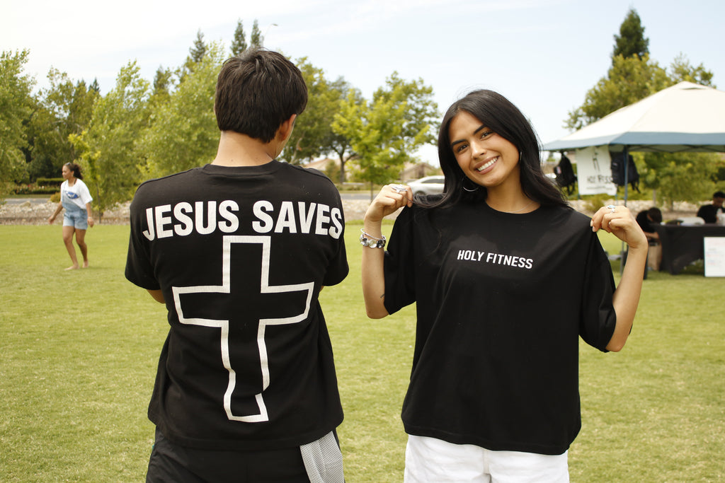 Holy Fitness "Jesus Saves" Perfect Crop Tee